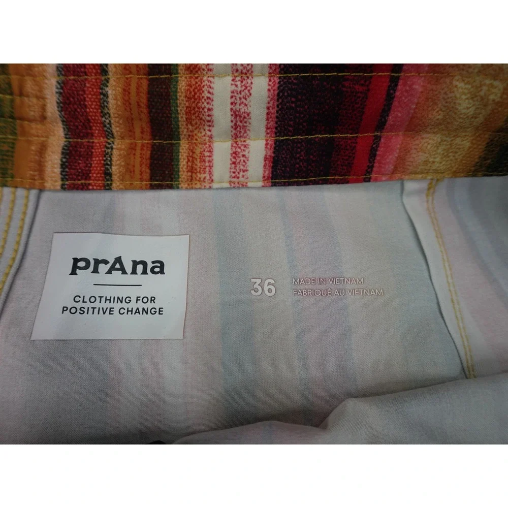 Prana Board Shorts Mens 36 Multi Color Striped‎ Drawstring Surf Swimwear